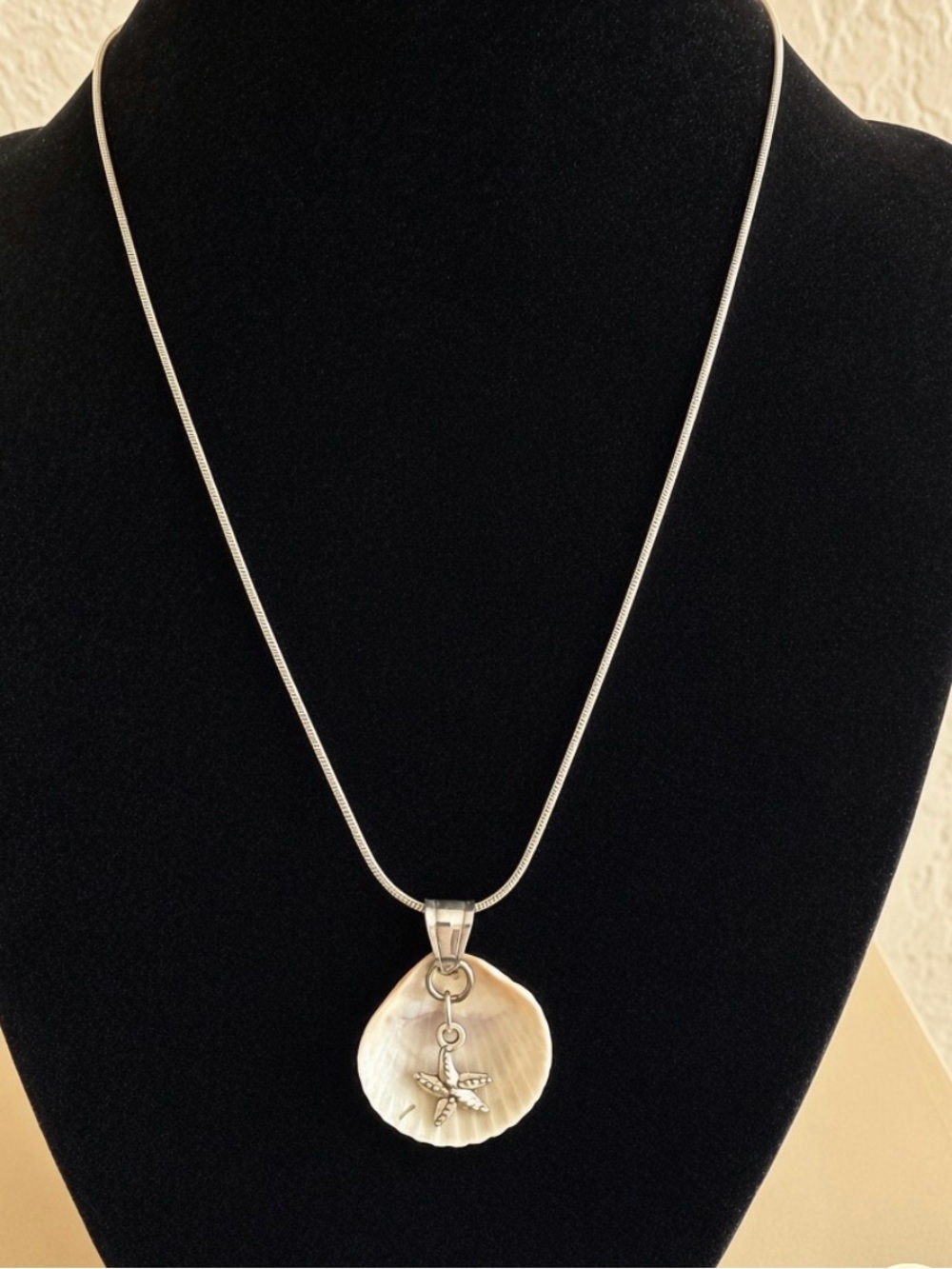 Pink Calico Shell Pendant Necklace with Starfish Charm